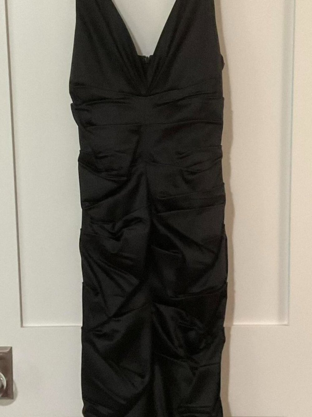 Nicole Miller Black Ruched Satin Cocktail Dress – Size 6 – Excellent Condition